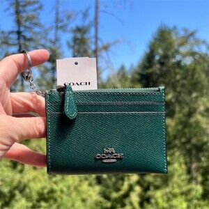 COACH Mini Skinny ID Case Cardholder Emerald Green Keychain Wallet NWT CW966